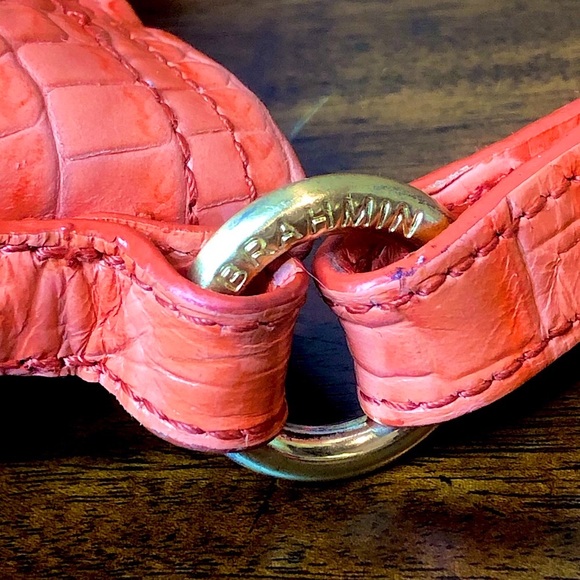 BRAHMIN Croc Embossed Leather Rolled Top Handle Tangerine Satchel Shoulder Bag - Picture 8 of 17